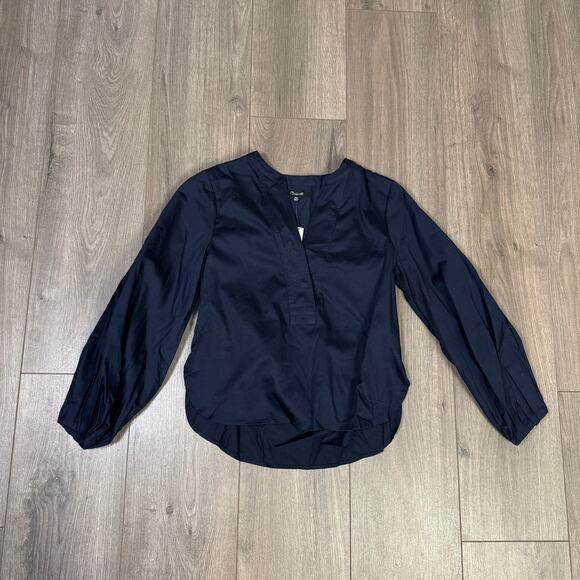 Madewell V-Neck Long-Sleeve Top Womens XXS Deep Indigo Blue Stretch Regular Fit - Picture 4 of 8